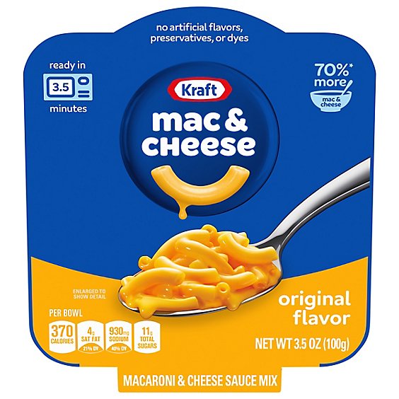 Kraft Original Macaroni & Cheese Easy Microwavable Big Bowl Dinner Tray - 3.5 Oz