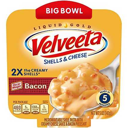 Velveeta Shells & Cheese with Bacon and 2X the Creamy Shells Big Bowl Microwave Meal Tray - 5 Oz - Image 5
