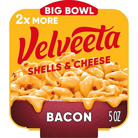 Velveeta Shells & Cheese with Bacon and 2X the Creamy Shells Big Bowl Microwave Meal Tray - 5 Oz