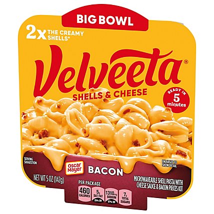 Velveeta Shells & Cheese with Bacon and 2X the Creamy Shells Big Bowl Microwave Meal Tray - 5 Oz - Image 4