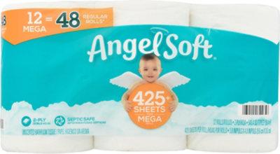 Angel Soft Bathroom Tissue Mega Rolls White - 12 Roll - Image 2