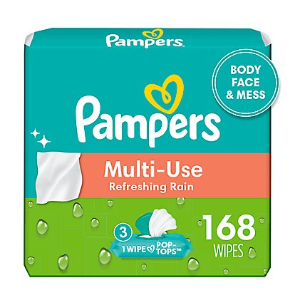 Pampers Baby Wipes Multi-Use Refreshing Rain 3X Pop Top - 168 Count - Image 1