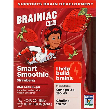 Brainiac Kids Yogurt Omega 3 Smart Smoothies Strawberry 4 Count - 4oz - Image 6