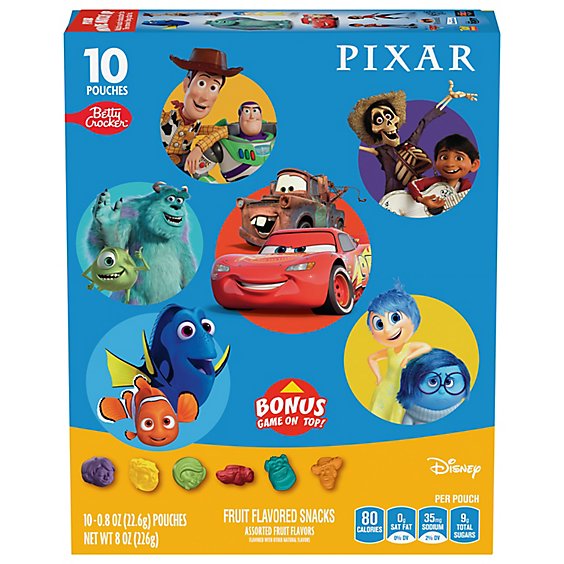 Betty Crocker Fruit Flavored Snacks Assorted Pixar 10 Count - 8 Oz