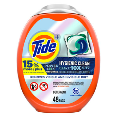 Tide Plus Power PODS Hygienic Clean 10x Heavy Duty Original Laundry Detergent Pacs - 48 Count