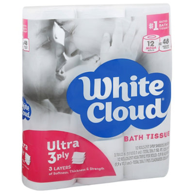 White Cloud 3ply Bath Tissue - 12 Roll