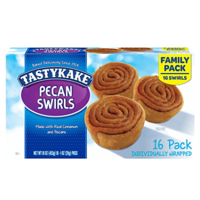 Tastykake Pecan Swirls Cinnamon and Pecan Filled Pastry Rolls Individually Wrapped - 16 Count - Image 1