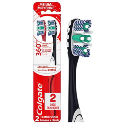 Colgate 360° Advanced Optic White Manual Toothbrush Medium - 2 Count - Image 1