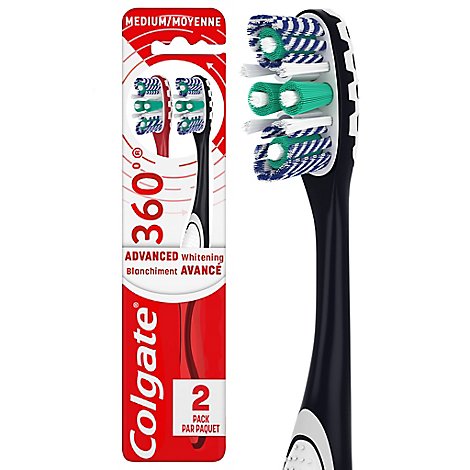 Colgate 360° Advanced Optic White Manual Toothbrush Medium - 2 Count