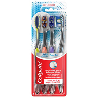 Colgate 360° Manual Toothbrush with Floss Tip Soft - 4 Count