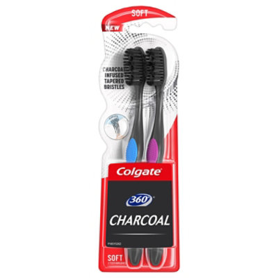 Colgate 360 Charcoal Manual Toothbrush Slimmer Tip Soft Bristles - 2 Count