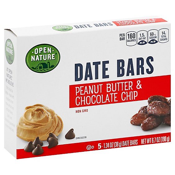 Open Nature Date Bar Peanut Butter & Chocolate Chip - 5-1.34 Oz