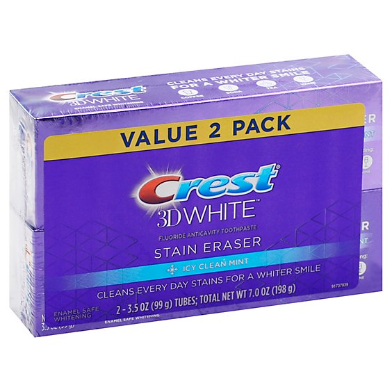 Crest 3D White Toothpaste Whitening Stain Eraser Icy Clean Mint Value Pack - 2-3.5 Oz