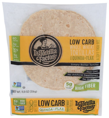 La Tortilla Factory Low Carb Whole Wheat High Fiber Quinoa Flax Tortilla - 8 Count - Image 1