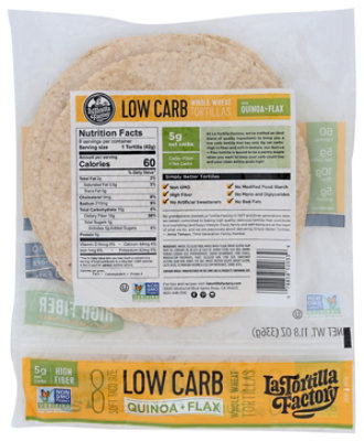 La Tortilla Factory Low Carb Whole Wheat High Fiber Quinoa Flax Tortilla - 8 Count - Image 2