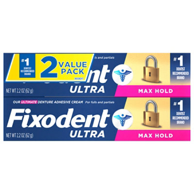 Fixodent Ultra Max Hold Secure Denture Adhesive - 2-2.2 Oz