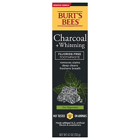 Burts Bees Toothpaste Natural Flavor Charcoal Fluoride Free Zen Peppermint - 4.7 oz