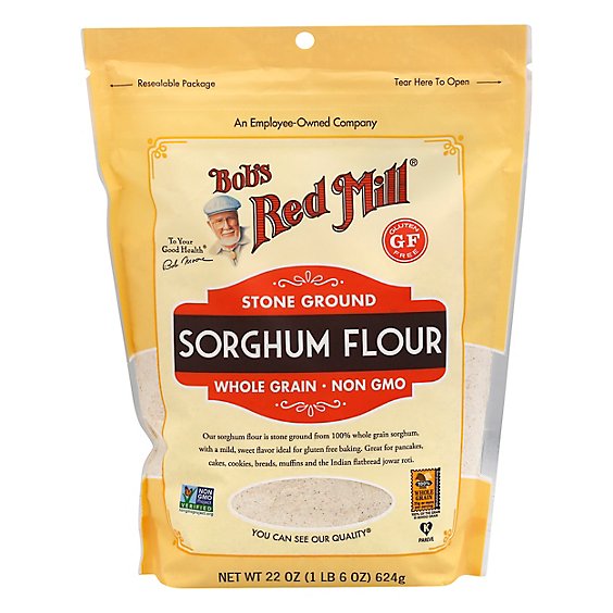 Bobs Red Mill Flour Sorghum Stone Ground Whole Grain Non GMO Gluten Free - 22 Oz