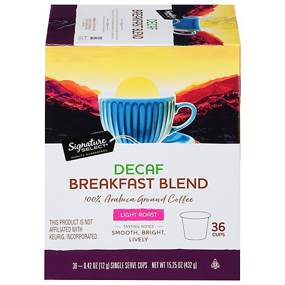 Signature SELECT Coffee Pod Breakfast Blend Decaf - 36 Count