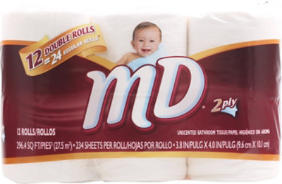 MD Bathroom Tissue Double Rolls White - 12 Roll - Image 2