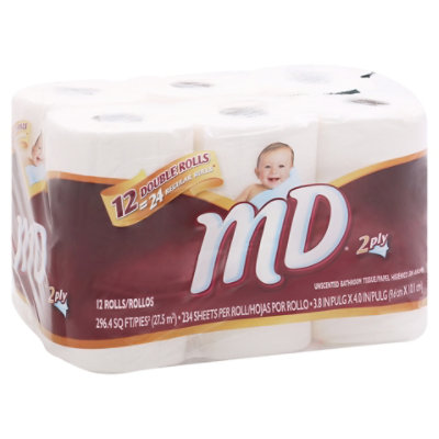 MD Bathroom Tissue Double Rolls White - 12 Roll - Image 1