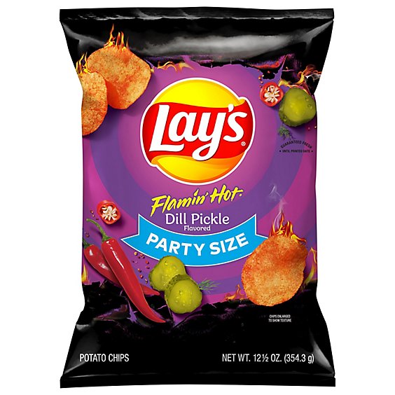 Lays Flamin Hot Potato Chips Dill Pickle Party Size - 12.5 Oz