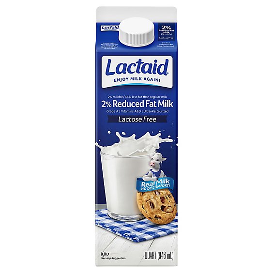 Lactaid Milk Reduced Fat 2% Milkfat Lactose Free 1 Quart - 946 Ml