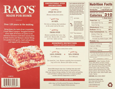 Rao's Made For Home Meat Lasagna Frozen Meal - 27 Oz - Image 5