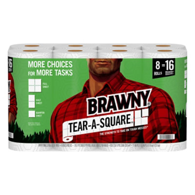 Brawny Paper Towels Tear A Square White 2 Ply - 8 Roll
