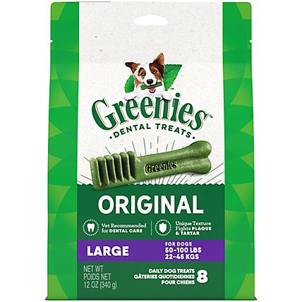 Greenies Original Large Natural Dental Care Dog Treats 8 Count - 12 Oz - Image 1