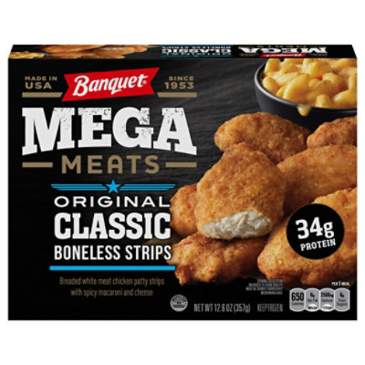 Banquet Mega Meats Frozen Boneless Chicken Strips With Spicy Mac & Cheese - 12.6 Oz