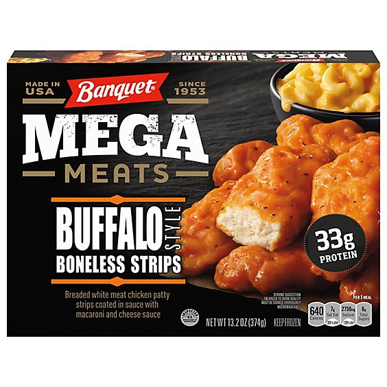 Banquet Mega Meats Buffalo Style Frozen Chicken Strips With Mac & Cheese - 13.2 Oz