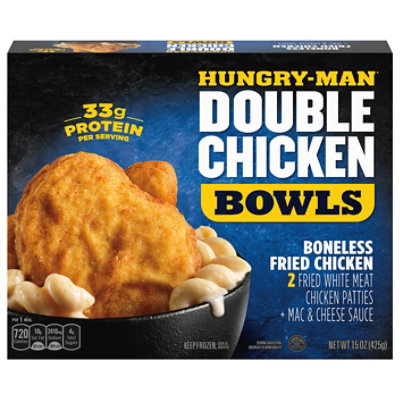 Hungry-Man Double Boneless Fried Chicken Bowls With White Cheddar Mac & Cheese Frozen - 15 Oz