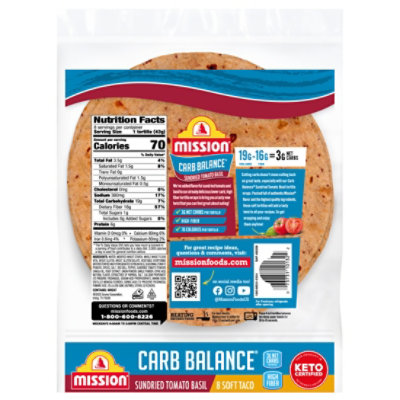 Mission Carb Balance Sundried Tomato Basil Tortilla Wraps - 8 Count - Image 2