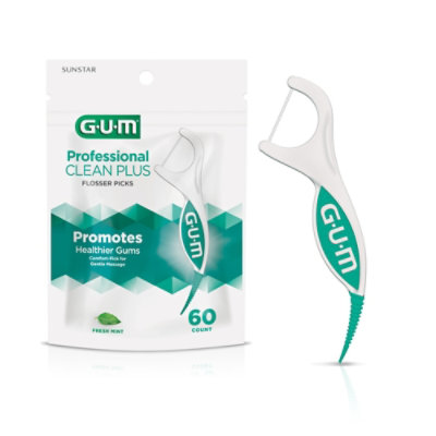 GUM Professional Clean Plus Extra Strong Shred Resistant Easy Grip Handle Floss Picks - 60 Count