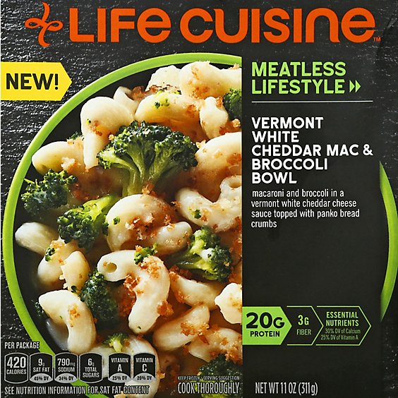 Life Cuisine Vermont White Cheddar Mac and Cheese Broccoli Bowl Frozen Meal - 11 Oz