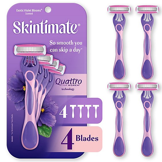 Skintimate Exotic Violet Blooms Womens Disposable Razor - 4  Count