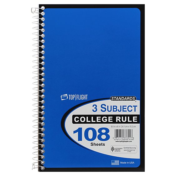 Top Flight Standard Notebook 3 Subject - Each