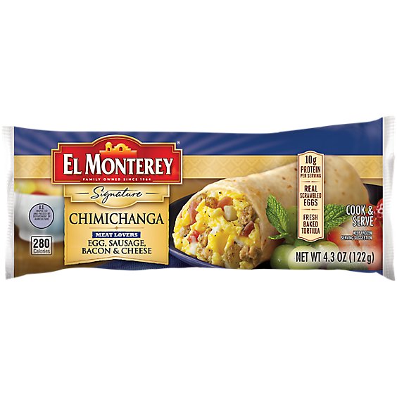 El Monterey Signature Breakfast Chimichanga Meat Lovers Egg Sausage Bacon &  Cheese - 4.3 Oz - Safeway