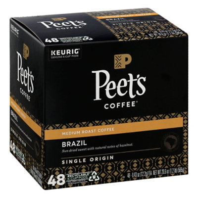 Peet's Single Origin Brazil Medium Roast Coffee K Cup Pods - 48 Count