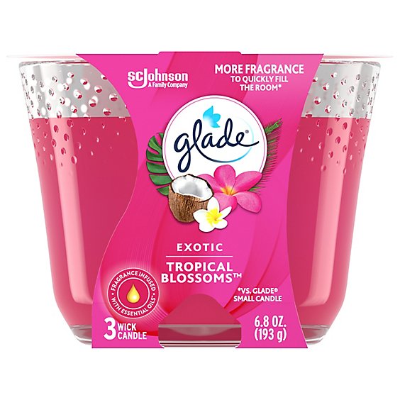 Glade Exotic Tropical Blossoms Infused With Essential Oils 3 Wick Candle Air Freshener - 6.8 Oz