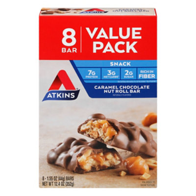 Atkins Caramel Chocolate Nut Roll Bar - 8-1.55 Oz - Image 1