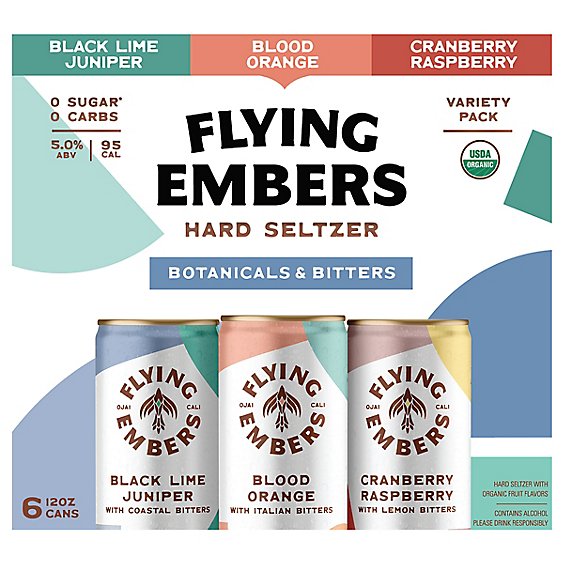 Flying Embers Hard Seltzer Botanicals & Bitters Variety - 6-12 Fl. Oz.