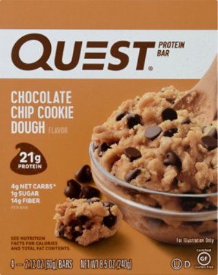 Quest Chocolate Chip Cookie Dough Protein Bar - 4-2.12 Oz - Image 1