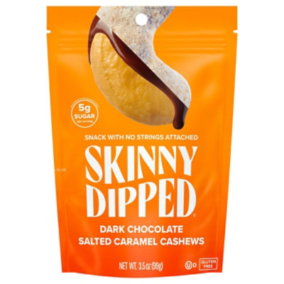SkinnyDipped Dark Chocolate Salted Caramel Cashews Pouch - 3.5 Oz