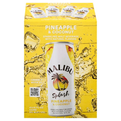 Malibu Malt Beverage Sparkling Pineapple & Coconut Can - 4-12 Fl. Oz. - Image 3