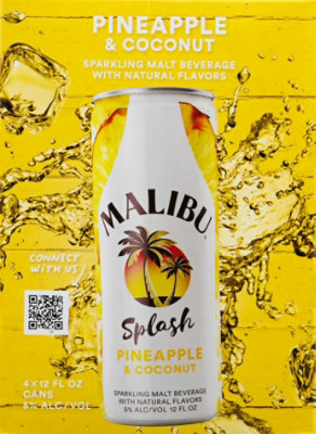 Malibu Malt Beverage Sparkling Pineapple & Coconut Can - 4-12 Fl. Oz. - Image 2