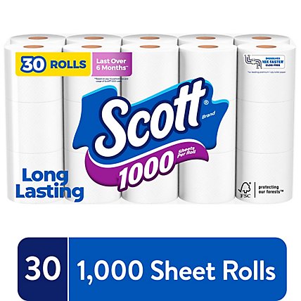 Scott 1000 Sheets Per Roll Toilet Paper 30 Rolls Bath Tissue 