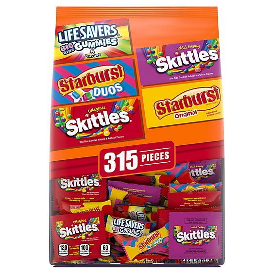 Mars Candy Mix Halloween Skittles Starburst & Life Saver Fun Size 315 Count - 99.4 Oz