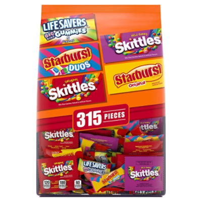 Mars Candy Mix Halloween Skittles Starburst & Life Saver Fun Size 315 Count - 99.4 Oz